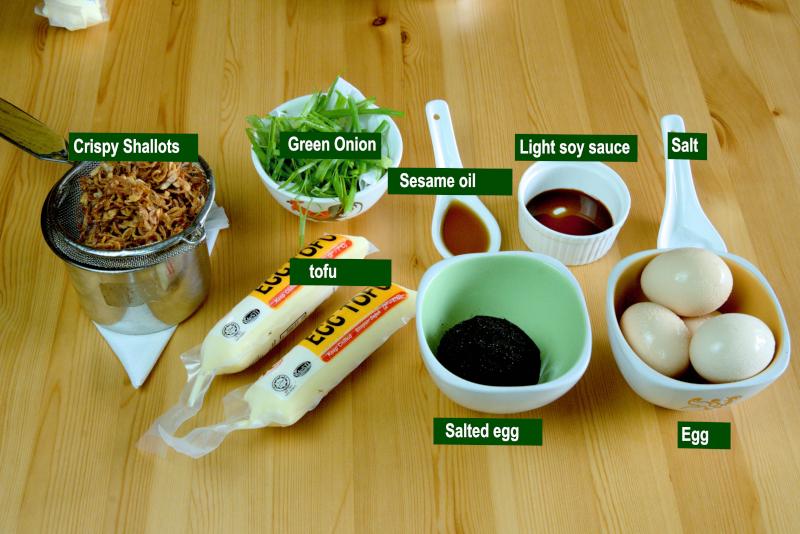 Ingredients needed to prepare steamed egg with tofu